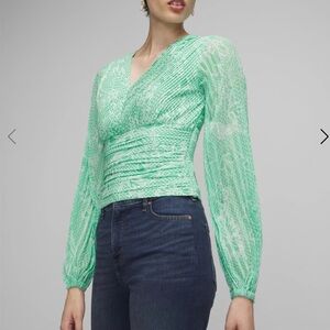 White House black market Long Sleeve Pleated Crepe Blouse